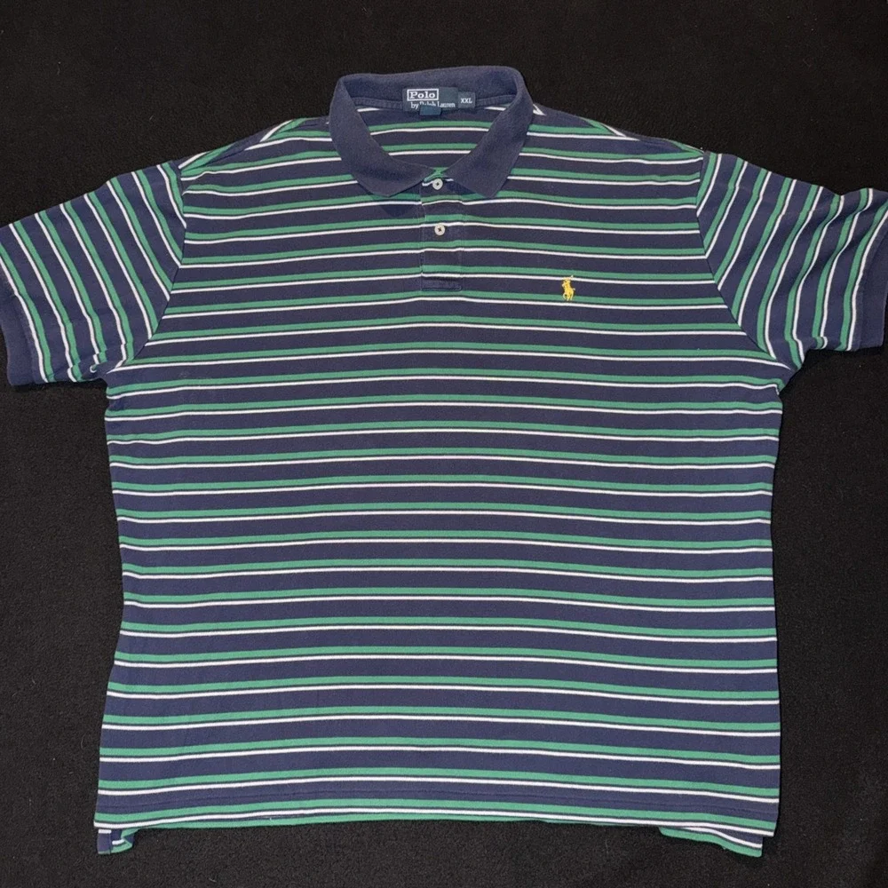 Ralph Lauren Polo Blue Green Striped Golf Yellow Pony Mens XXL